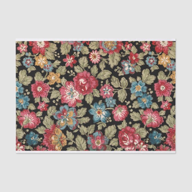 Trendy Colourful Boho Floral-Black Background Tissue Paper (Front)