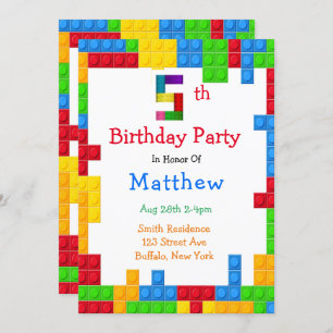 Trendy Colourful Building Blocks 5th Birthday Part Invitation
