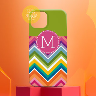 Trendy Colourful Chevron Pattern Custom Monogram Case-Mate iPhone 14 Case