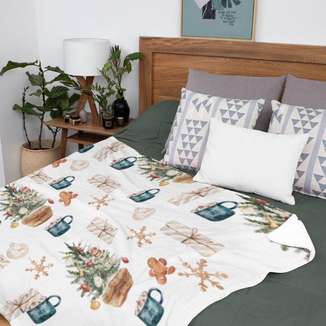 Trendy Colourful Christmas Pattern | Watercolor Fleece Blanket (Creator Uploaded)