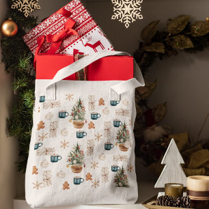 Trendy Colourful Christmas Pattern Watercolor Tote Bag