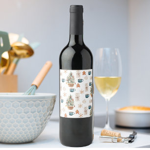 Trendy Colourful Christmas Pattern   Watercolor Wine Label