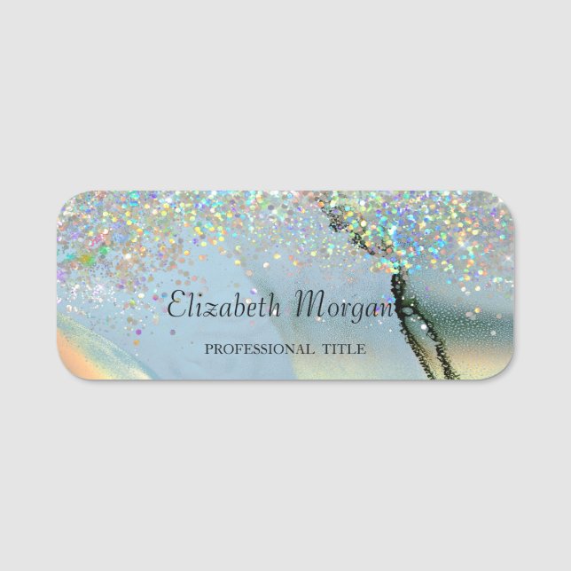 Trendy Colourful Confetti Alcohol Ink Name Tag (Front)