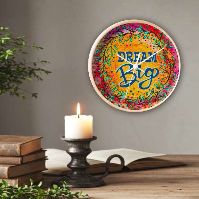 Trendy Colourful Dream Big Yellow Inspirivity Cloc Clock (Creator Uploaded)