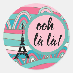 Trendy Colourful Eiffel Tower Ooh la la!/ Monogram Classic Round Sticker