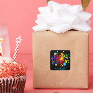 Trendy Colourful Festive Happy Birthday Square Sti Square Sticker