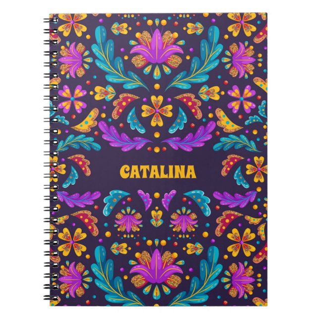 Trendy Colourful Fiesta Mexican Flower Quinceanera Notebook (Front)