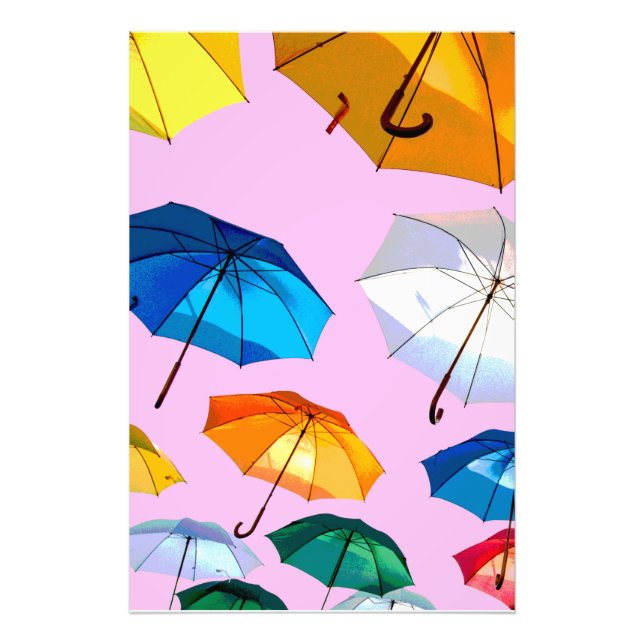 Trendy Colourful Floating Umbrellas, or Personalis Photo Print (Front)
