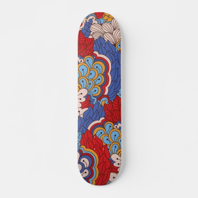 Trendy Colourful Fun Modern Abstract Floral Patter Skateboard (Front)