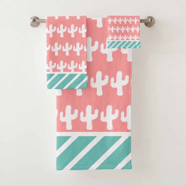 Trendy Colourful Geo Cactus Pattern Bath Towel Set (Insitu)