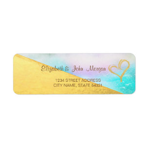 Trendy Colourful Gold Glitter Heart Address Label