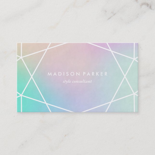 Trendy Colourful Holographic Look | Geometric Business Card (Front)
