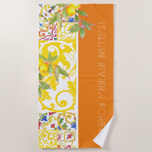 Trendy Colourful Italian Majolica Tile Beach Towel (Front)