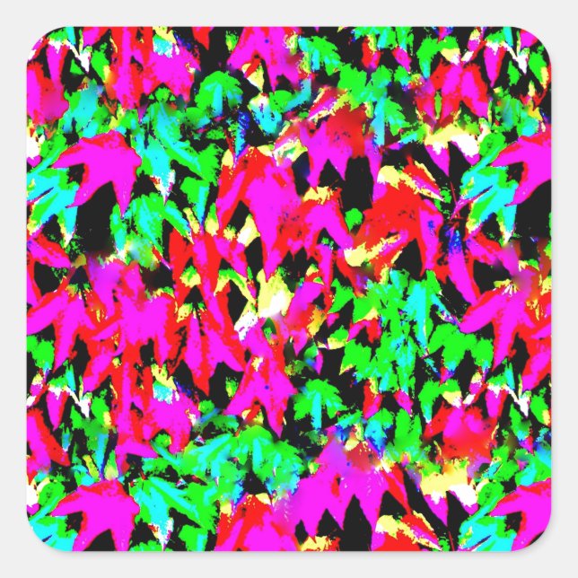 Trendy Colourful Leaves Wall Abstract Square Sticker (Front)