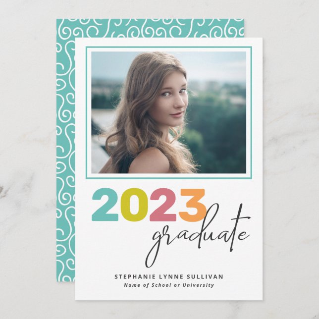 Trendy Colourful Lettering Modern Grad Party Invitation (Front/Back)
