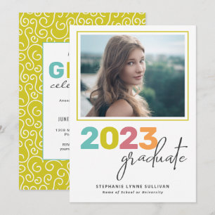 Trendy Colourful Lettering Modern Grad Party Invitation