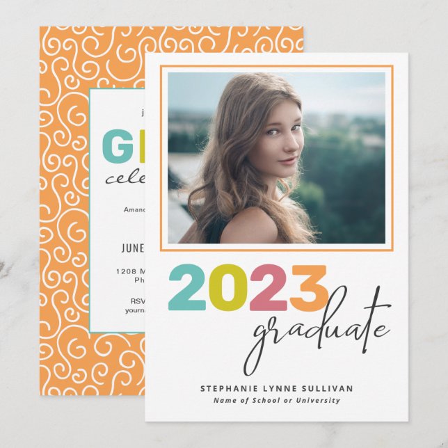 Trendy Colourful Lettering Modern Grad Party Invitation (Front/Back)