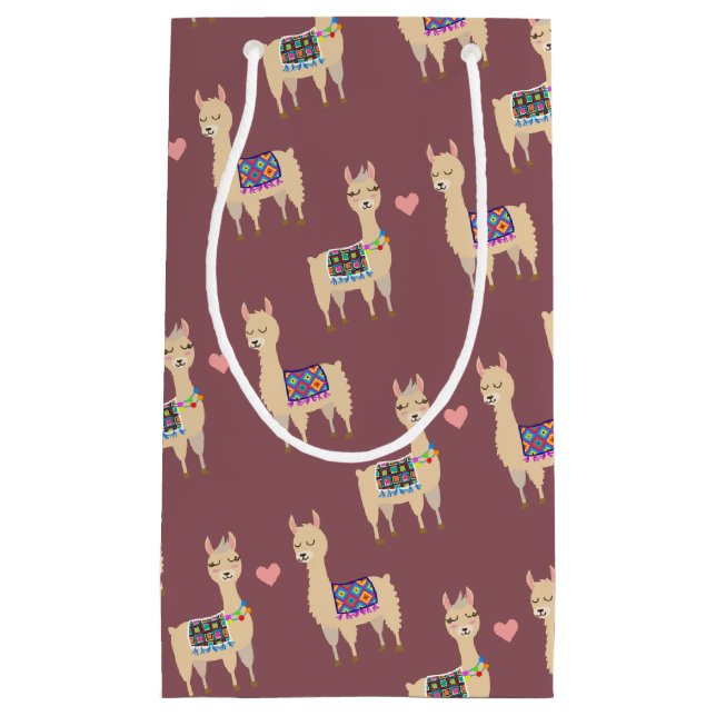 Trendy Colourful Llamas & Hearts Small Gift Bag (Front)