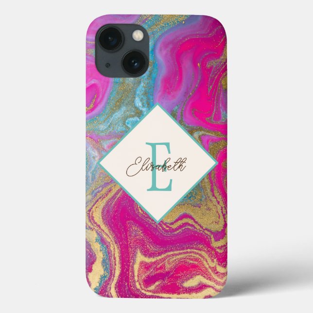 Trendy Colourful Marble, Monogram Case-Mate iPhone Case (Back)