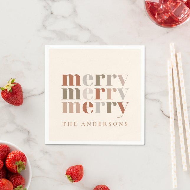 Trendy Colourful Merry  Custom Name Christmas Part Napkin (Insitu)