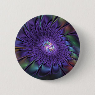 Trendy Colourful Modern Abstract Fractal Flower 6 Cm Round Badge