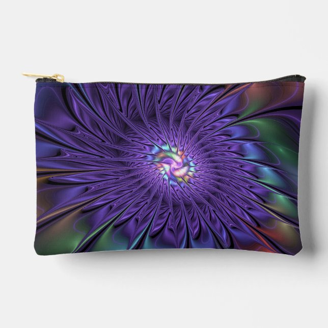 Trendy Colourful Modern Abstract Fractal Flower Accessory Pouch (Front)