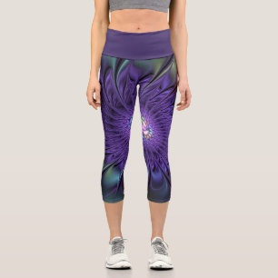 Trendy Colourful Modern Abstract Fractal Flower Capri Leggings