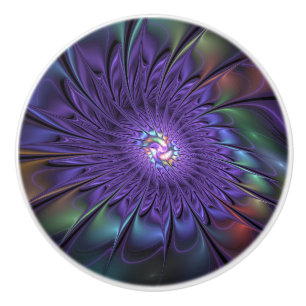 Trendy Colourful Modern Abstract Fractal Flower Ceramic Knob