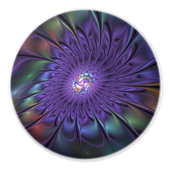 Trendy Colourful Modern Abstract Fractal Flower Ceramic Knob (Front)