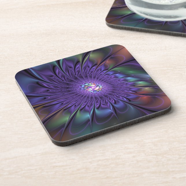 Trendy Colourful Modern Abstract Fractal Flower Coaster (Left Side)