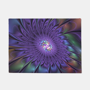 Trendy Colourful Modern Abstract Fractal Flower Doormat