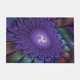 Trendy Colourful Modern Abstract Fractal Flower Doormat