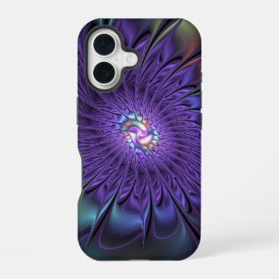 Trendy Colourful Modern Abstract Fractal Flower iPhone 16 Case