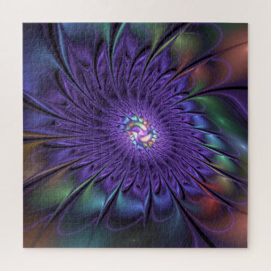 Trendy Colourful Modern Abstract Fractal Flower Jigsaw Puzzle