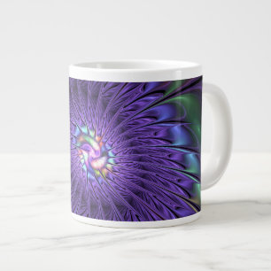 Trendy Colourful Modern Abstract Fractal Flower Large Coffee Mug