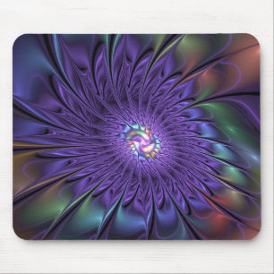 Trendy Colourful Modern Abstract Fractal Flower Mouse Mat