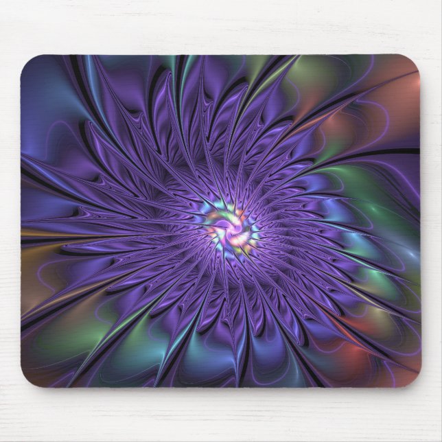 Trendy Colourful Modern Abstract Fractal Flower Mouse Mat (Front)