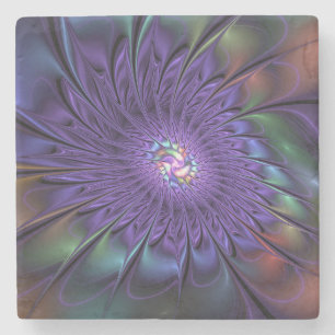 Trendy Colourful Modern Abstract Fractal Flower Stone Coaster