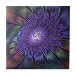 Trendy Colourful Modern Abstract Fractal Flower Tile