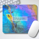Trendy Colourful Modern Name Mouse Mat<br><div class="desc">Stunning and colourful rainbow hued labradorite stone photo makes the perfect backdrop for a simple and modern design. This is a closeup of a real natural labradorite stone with blue, purple, pink, yellow, and green. These can be used for any business or individual, or it would also be perfect for...</div>