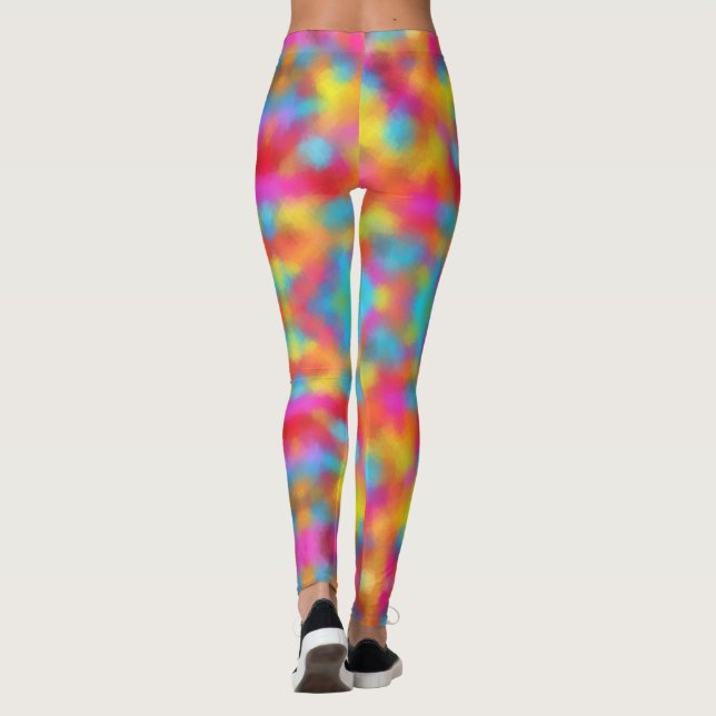 Trendy Colourful Pink Red Blue Green Yellow Modern Leggings (Back)