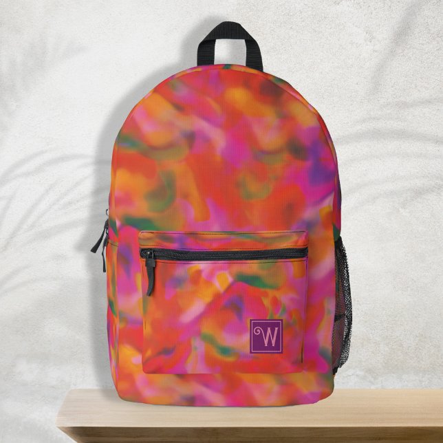Trendy Colourful Pink Yellow Green Tie Dye Pattern Printed Backpack (Trendy colorful pink yellow tie dye pattern printed backpacks for teen girls, back to school, hot)