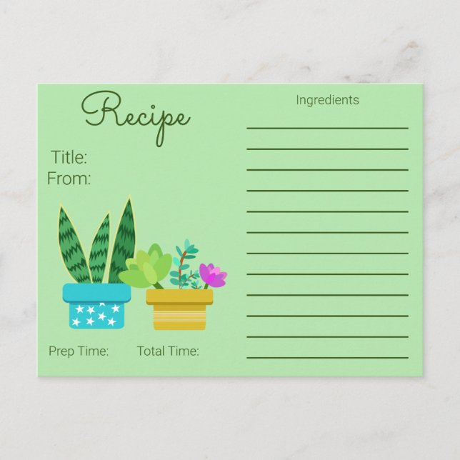 Trendy Colourful Potted Succulents Recipe Postcard (Front)