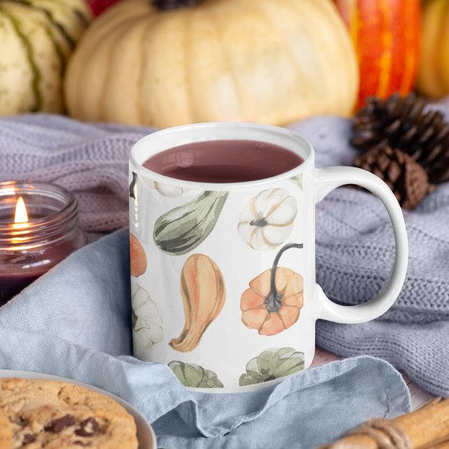 Trendy Colourful Pumpkin Pattern | Autumn Vibes Two-Tone Coffee Mug (Creator Uploaded)