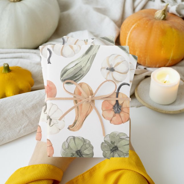 Trendy Colourful Pumpkin Pattern | Autumn Vibes Wrapping Paper Sheet (Creator Uploaded)