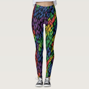 Trendy Colourful Rainbow Jungle Leaves Pattern Leggings