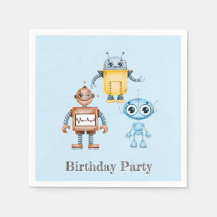 Trendy Colourful Robots Boy Birthday Party Napkin