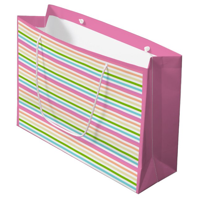Trendy Colourful Stripes Template Pink Blue Green Large Gift Bag (Front Angled)