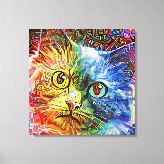 Trendy Colourful Tabby Cat Canvas Print (Front)
