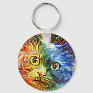 Trendy Colourful Tabby Cat Keychain